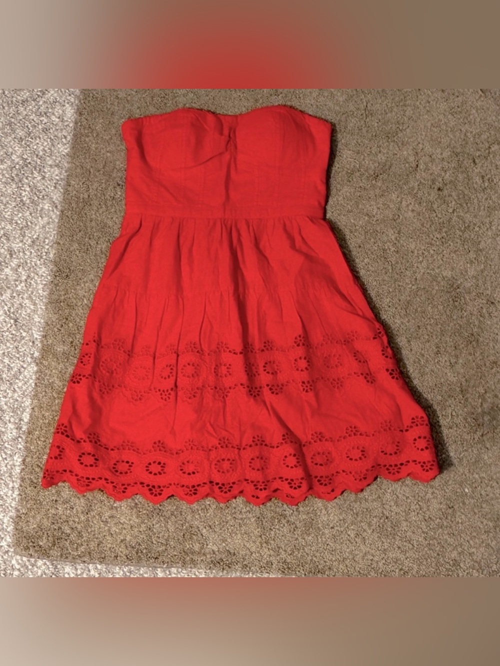 American Eagle Red Eyelet Lined Strapless Dress.